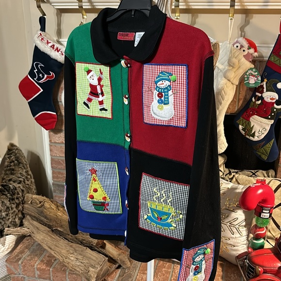 Onque Casuals | Vintage Christmas Sweater Patchwork Granny Squares Cardigan | XL - Picture 3 of 6